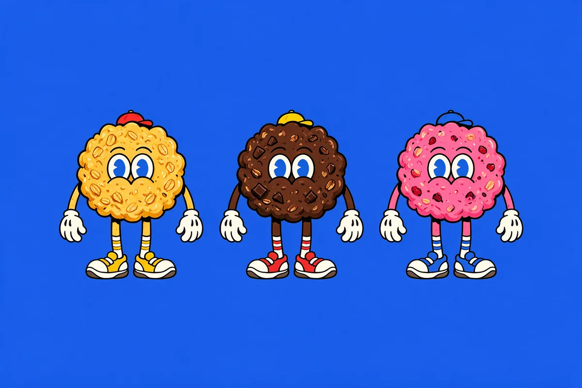 Exploration: three flavour characters on blue