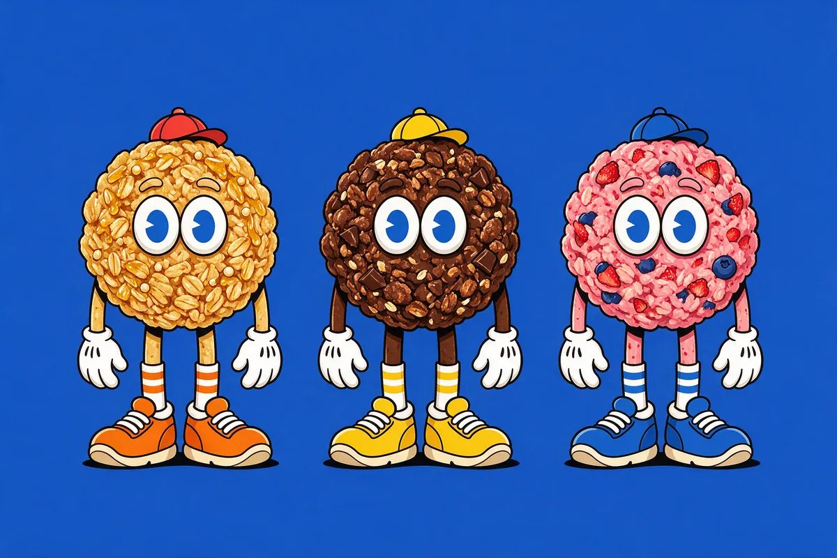 Exploration: three flavour characters with detailed textures on blue